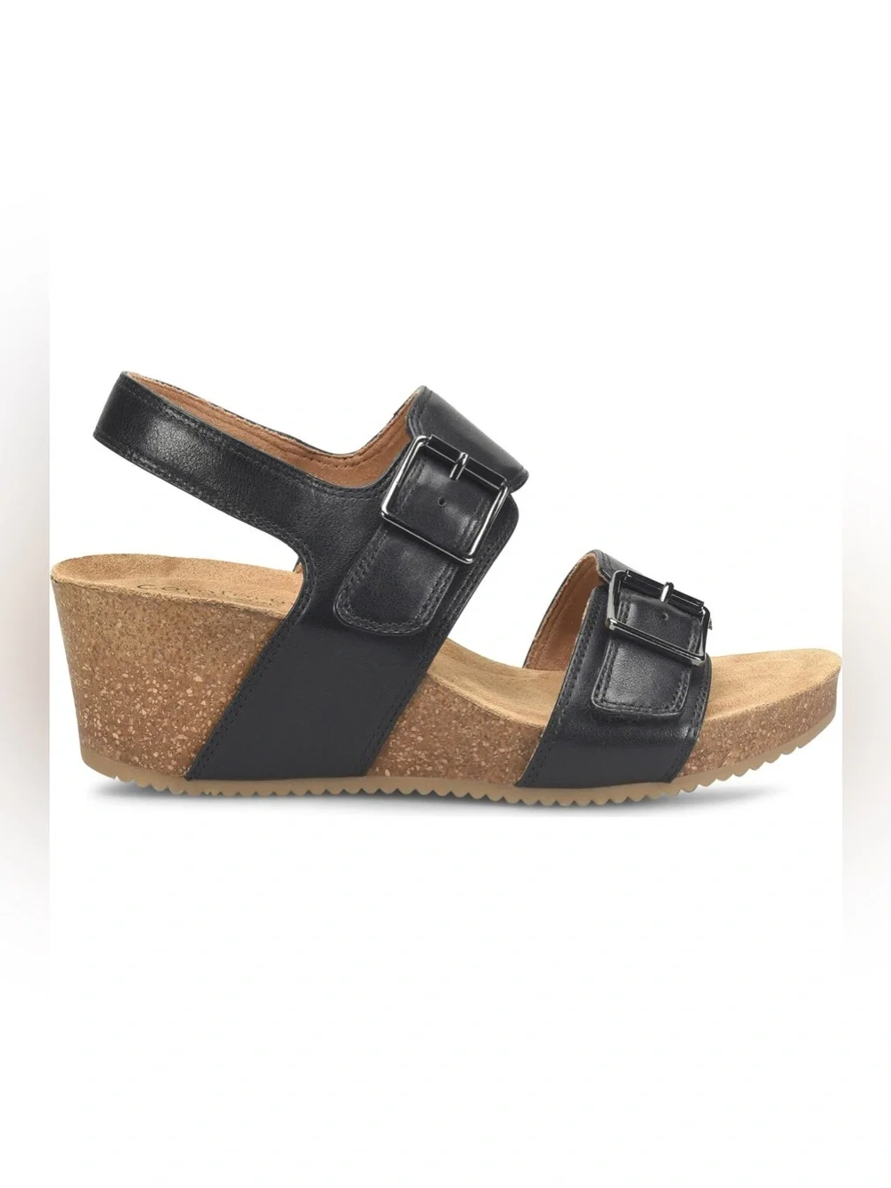 NEW Comfortiva Erlina Wedge Sandal Black Leather Heel Buckle Women’s Size 8 M